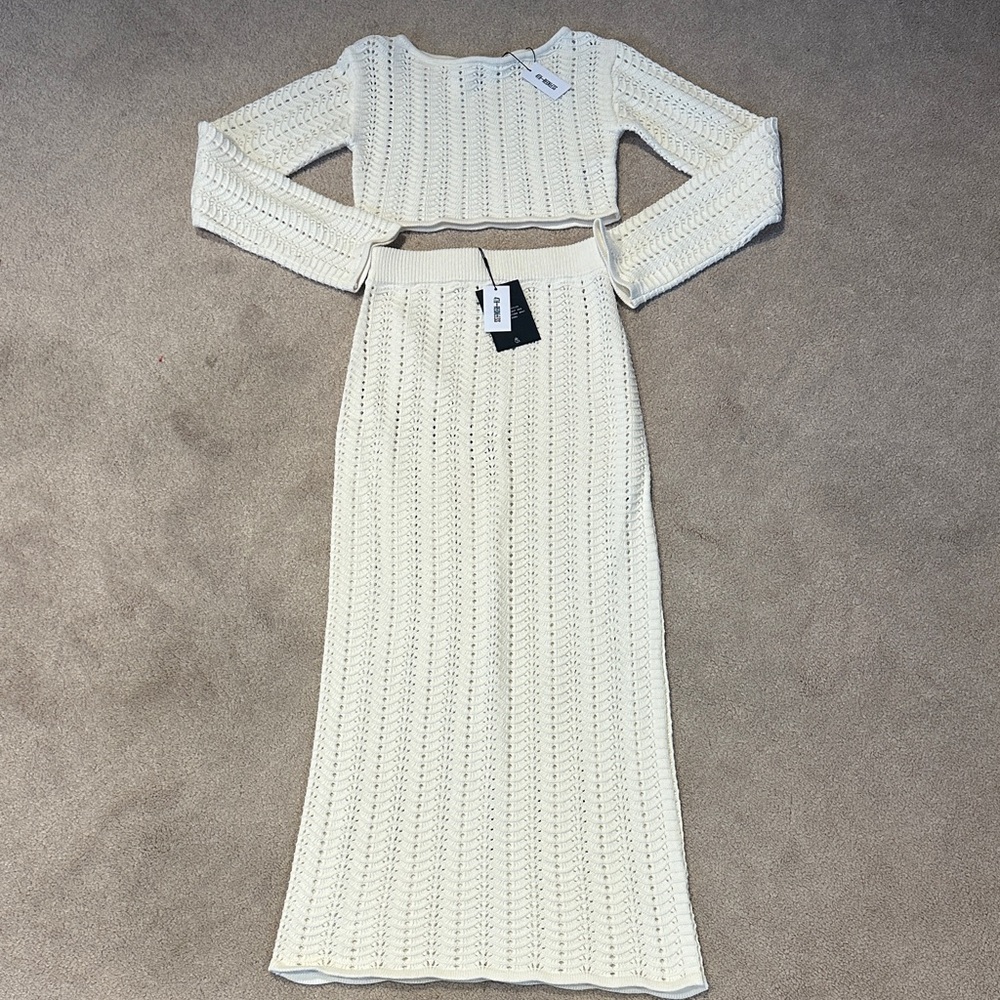 Chic Cream Knit Long Sleeve Dress Set